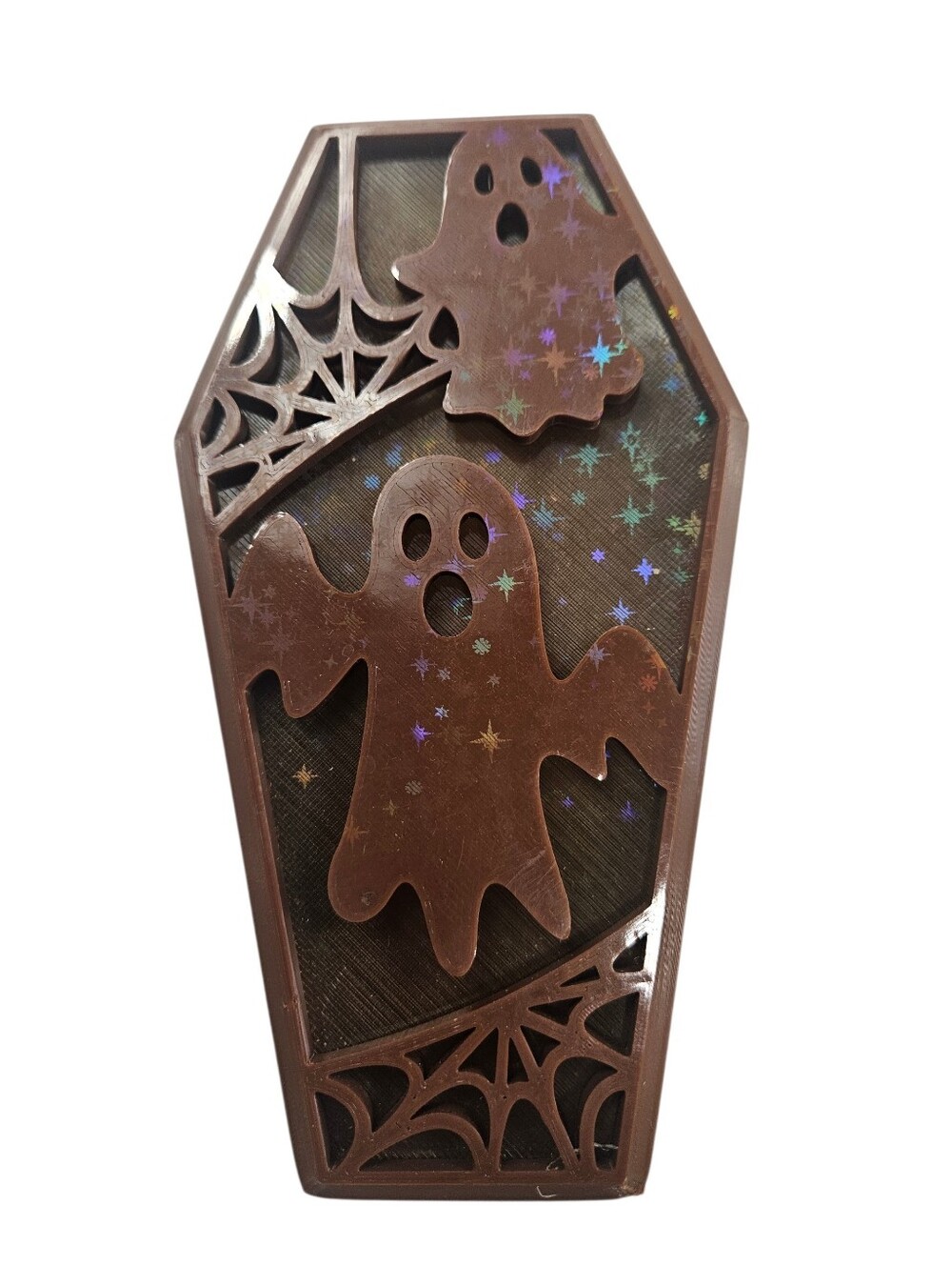 Coffin-Shaped Ghost Box with Holographic Stars - Brown